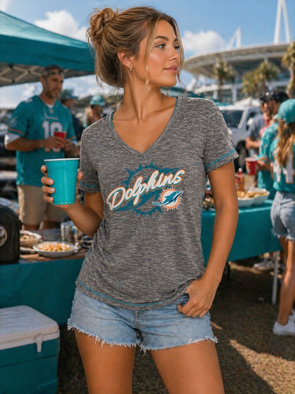 Team Apparel Gray and Teal Women's Jersey Top